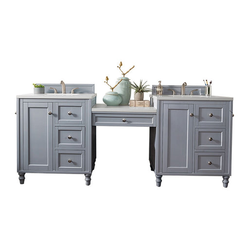 James Martin Furniture - Copper Cove Encore 86" Double Vanity Set, Silver Gray with Makeup Table, 3 CM Arctic Fall Solid Surface Top - 301-V86-SL-DU-3AF - GreatFurnitureDeal