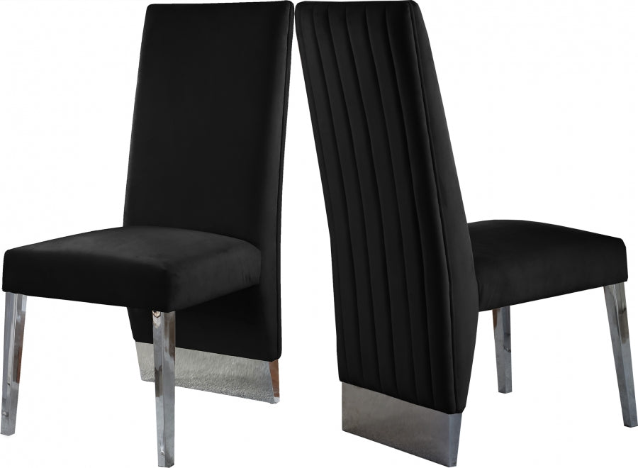 Meridian Furniture - Porsha Velvet Dining Chair Set of 2 in Black - 756Black-C - GreatFurnitureDeal