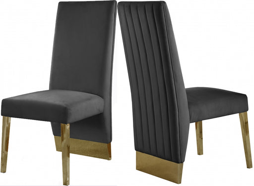 Meridian Furniture - Porsha Velvet Dining Chair Set of 2 in Grey - 755Grey-C - GreatFurnitureDeal