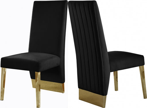 Meridian Furniture - Porsha Velvet Dining Chair Set of 2 in Black - 755Black-C - GreatFurnitureDeal
