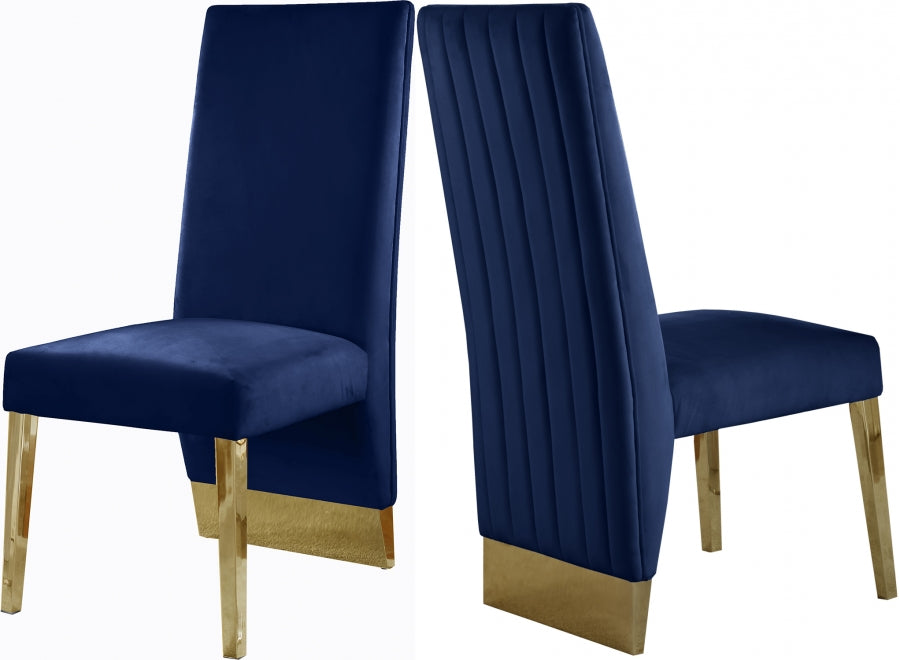 Meridian Furniture - Porsha Velvet Dining Chair Set of 2 in Navy - 755Navy-C - GreatFurnitureDeal