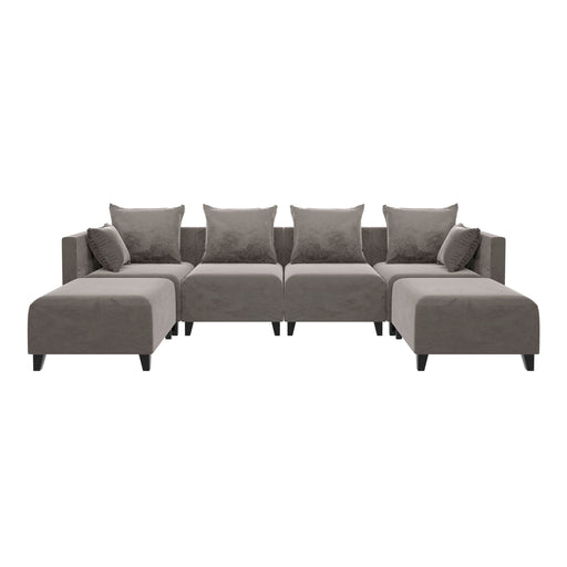 GFD Home - Sectional Sofa U Shape Module Couch Velvet 6 Pillows for Living Room, Camel - GreatFurnitureDeal