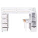 GFD Home - Twin size Loft Bed with Storage Drawers ,Desk and Stairs, Wooden Loft Bed with Shelves - White - GreatFurnitureDeal