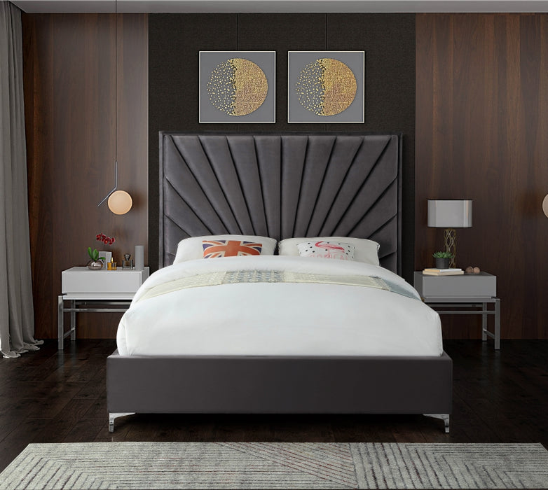 Meridian Furniture - Eclipse Velvet Queen Bed in Grey - EclipseGrey-Q - GreatFurnitureDeal