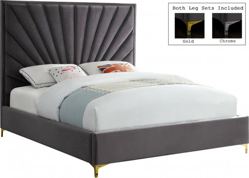 Meridian Furniture - Eclipse Velvet Queen Bed in Grey - EclipseGrey-Q - GreatFurnitureDeal