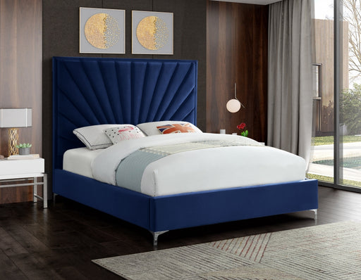 Meridian Furniture - Eclipse Velvet Queen Bed in Navy - EclipseNavy-Q - GreatFurnitureDeal