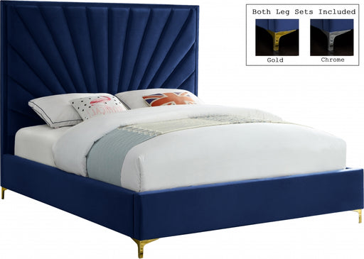Meridian Furniture - Eclipse Velvet Queen Bed in Navy - EclipseNavy-Q - GreatFurnitureDeal