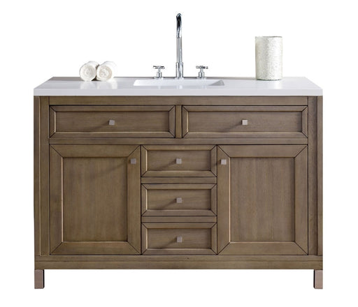 James Martin Furniture - Chicago 48" White Washed Walnut Single Vanity with 3 CM Arctic Fall Solid Surface Top - 305-V48-WWW-3AF - GreatFurnitureDeal