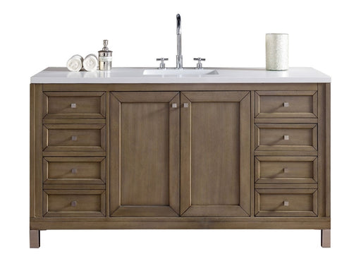 James Martin Furniture - Chicago 60" White Washed Walnut Single Vanity with 3 CM Carrara Marble Top - 305-V60S-WWW-3CAR - GreatFurnitureDeal