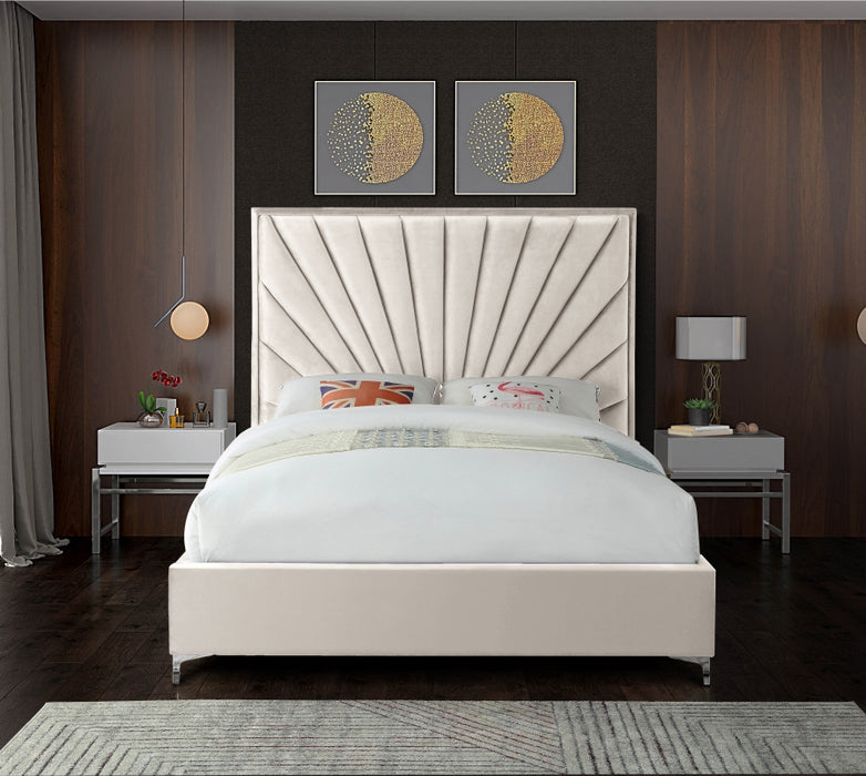 Meridian Furniture - Eclipse Velvet Queen Bed in Cream - EclipseCream-Q - GreatFurnitureDeal