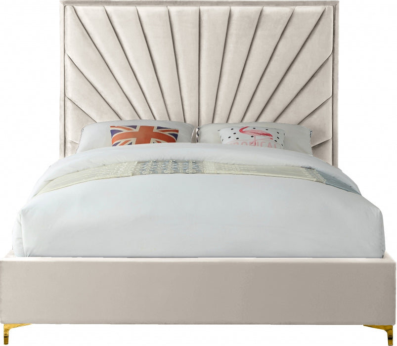 Meridian Furniture - Eclipse Velvet Queen Bed in Cream - EclipseCream-Q - GreatFurnitureDeal