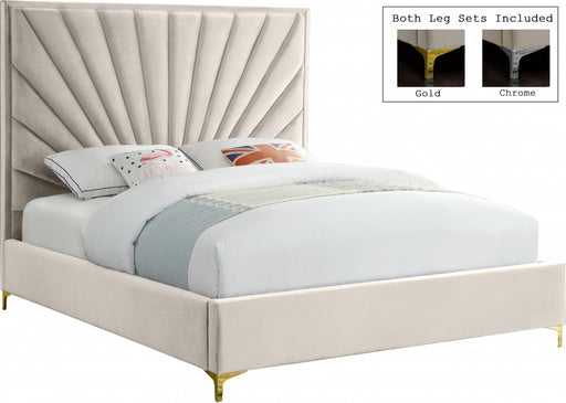 Meridian Furniture - Eclipse Velvet King Bed in Cream - EclipseCream-K - GreatFurnitureDeal