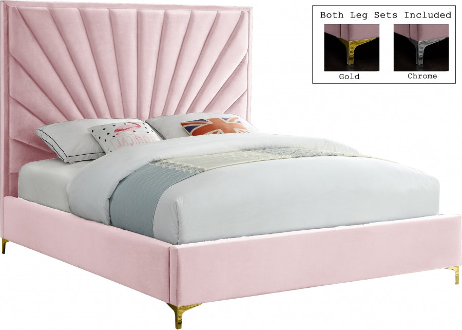 Meridian Furniture - Eclipse Velvet King Bed in Pink - EclipsePink-K - GreatFurnitureDeal
