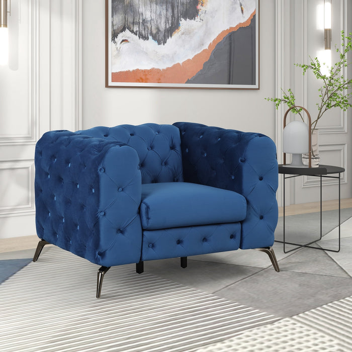 GFD Home - Modern 3-Piece Sofa Sets with Sturdy Metal Legs,Velvet Upholstered Couches Sets Including Three Seat Sofa, Loveseat and Single Chair for Living Room Furniture Set,Blue - GreatFurnitureDeal