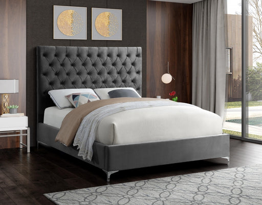Meridian Furniture - Cruz Velvet Queen Bed in Grey - CruzGrey-Q - GreatFurnitureDeal