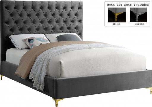Meridian Furniture - Cruz Velvet King Bed in Grey - CruzGrey-K - GreatFurnitureDeal