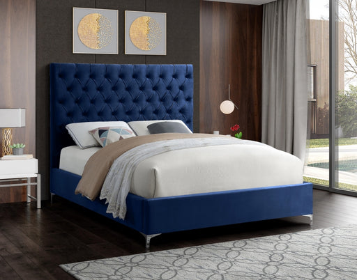 Meridian Furniture - Cruz Velvet King Bed in Navy - CruzNavy-K - GreatFurnitureDeal