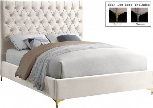 Meridian Furniture - Cruz Velvet King Bed in Cream - CruzCream-K - GreatFurnitureDeal