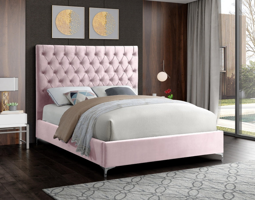 Meridian Furniture - Cruz Velvet King Bed in Pink - CruzPink-K - GreatFurnitureDeal