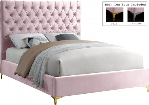 Meridian Furniture - Cruz Velvet King Bed in Pink - CruzPink-K - GreatFurnitureDeal