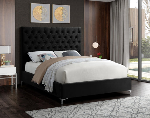 Meridian Furniture - Cruz Velvet Queen Bed in Black - CruzBlack-Q - GreatFurnitureDeal