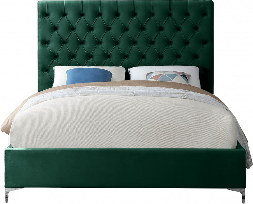 Meridian Furniture - Cruz Velvet Queen Bed in Green - CruzGreen-Q - GreatFurnitureDeal