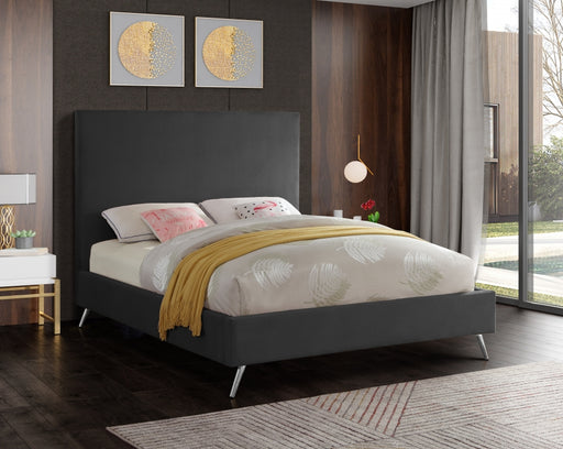 Meridian Furniture - Jasmine Velvet King Bed in Grey - JasmineGrey-K - GreatFurnitureDeal