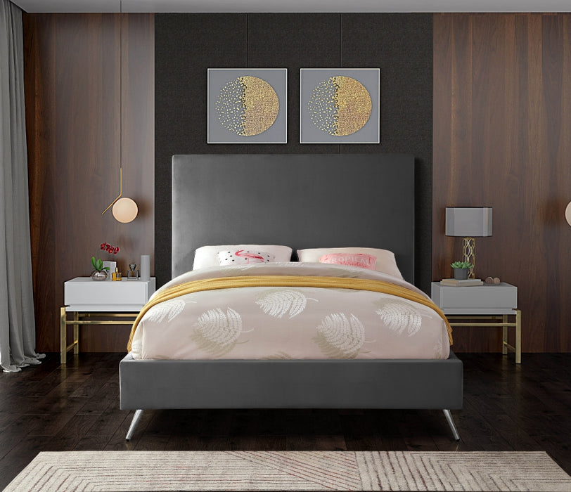 Meridian Furniture - Jasmine Velvet Queen Bed in Grey - JasmineGrey-Q - GreatFurnitureDeal