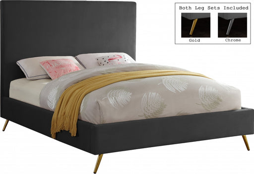 Meridian Furniture - Jasmine Velvet Queen Bed in Grey - JasmineGrey-Q - GreatFurnitureDeal