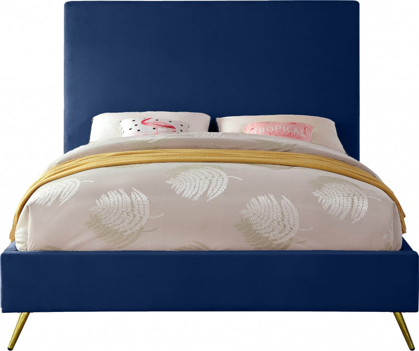 Meridian Furniture - Jasmine Velvet Queen Bed in Navy - JasmineNavy-Q - GreatFurnitureDeal