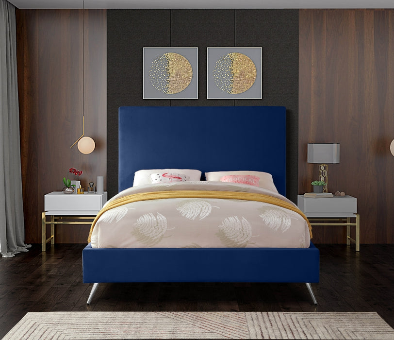 Meridian Furniture - Jasmine Velvet Queen Bed in Navy - JasmineNavy-Q - GreatFurnitureDeal