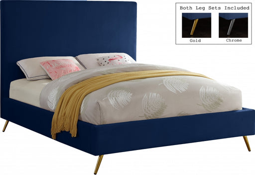 Meridian Furniture - Jasmine Velvet Queen Bed in Navy - JasmineNavy-Q - GreatFurnitureDeal