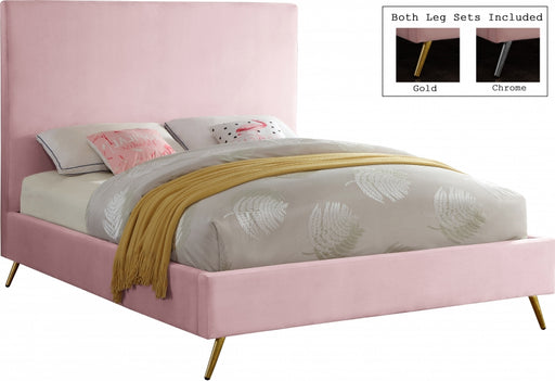 Meridian Furniture - Jasmine Velvet Queen Bed in Pink - JasminePink-Q - GreatFurnitureDeal