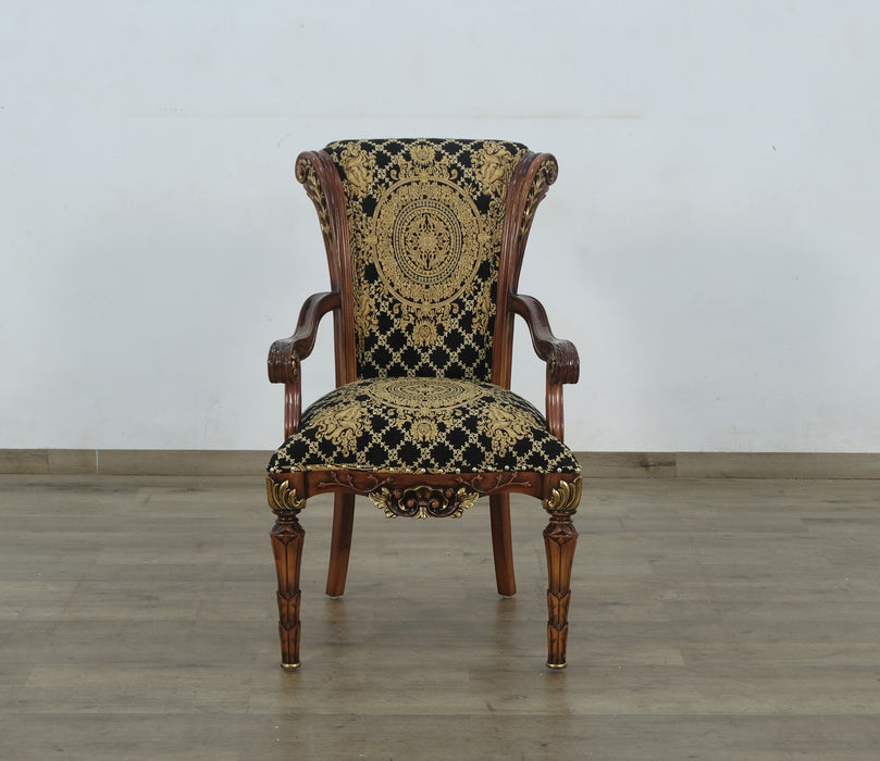 European Furniture - Veronica Dining Arm Chair in Antique Dark Gold Leaf Set of 2 - 31061-AC - GreatFurnitureDeal