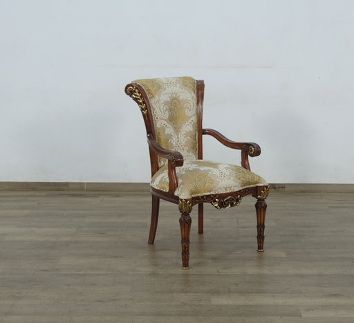 European Furniture - Veronica Dining Arm Chair in Antique Dark Gold Leaf Set of 2 - 31062-AC - GreatFurnitureDeal