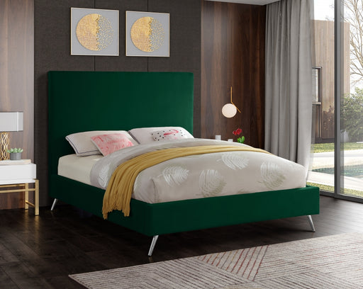 Meridian Furniture - Jasmine Velvet Queen Bed in Green - JasmineGreen-Q - GreatFurnitureDeal