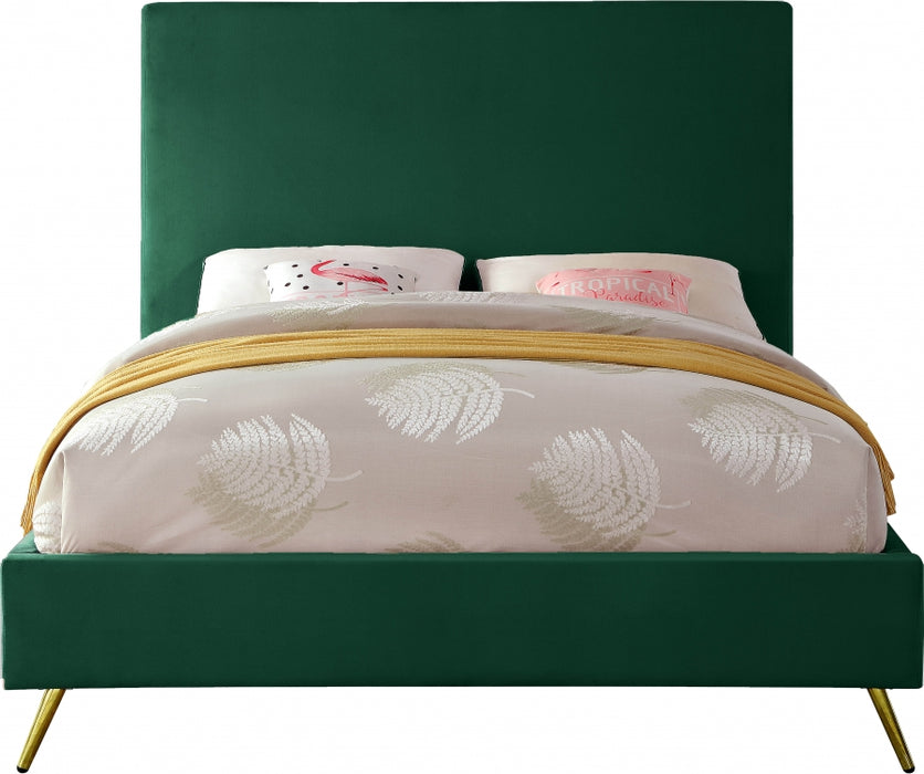 Meridian Furniture - Jasmine Velvet Queen Bed in Green - JasmineGreen-Q - GreatFurnitureDeal