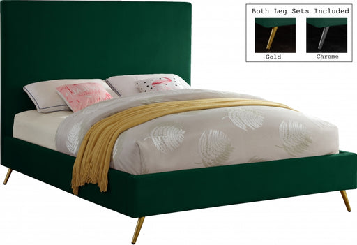 Meridian Furniture - Jasmine Velvet Queen Bed in Green - JasmineGreen-Q - GreatFurnitureDeal