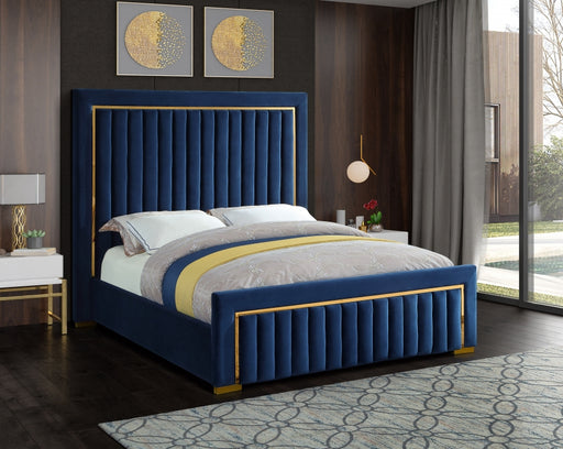 Meridian Furniture - Dolce Velvet Queen Bed in Navy - DolceNavy-Q - GreatFurnitureDeal
