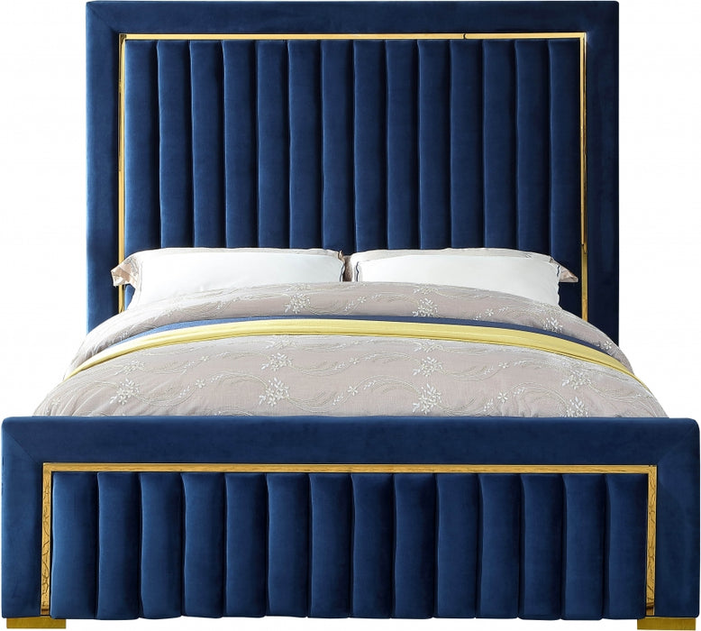 Meridian Furniture - Dolce Velvet Queen Bed in Navy - DolceNavy-Q - GreatFurnitureDeal