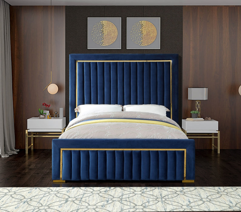 Meridian Furniture - Dolce Velvet Queen Bed in Navy - DolceNavy-Q - GreatFurnitureDeal