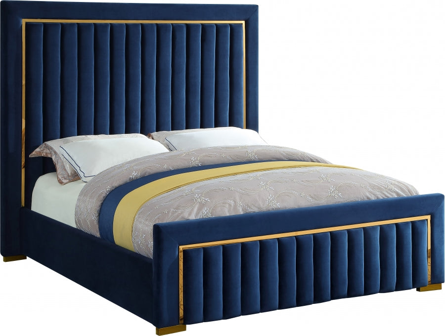 Meridian Furniture - Dolce Velvet Queen Bed in Navy - DolceNavy-Q - GreatFurnitureDeal