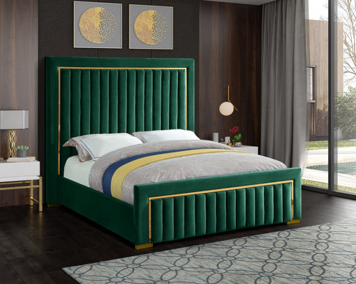 Meridian Furniture - Dolce Velvet Queen Bed in Green - DolceGreen-Q - GreatFurnitureDeal