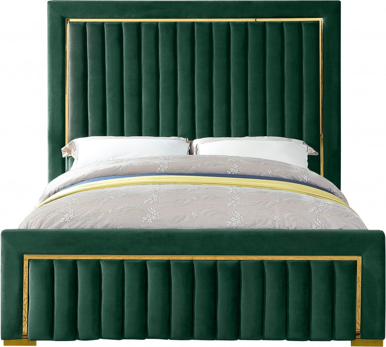 Meridian Furniture - Dolce Velvet Queen Bed in Green - DolceGreen-Q - GreatFurnitureDeal