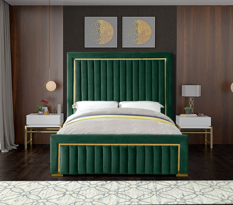 Meridian Furniture - Dolce Velvet Queen Bed in Green - DolceGreen-Q - GreatFurnitureDeal