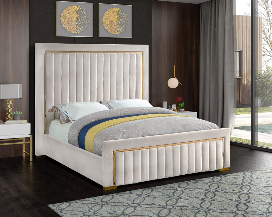 Meridian Furniture - Dolce Velvet King Bed in Cream - DolceCream-K - GreatFurnitureDeal