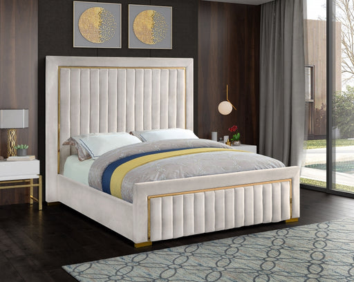 Meridian Furniture - Dolce Velvet Queen Bed in Cream - DolceCream-Q - GreatFurnitureDeal