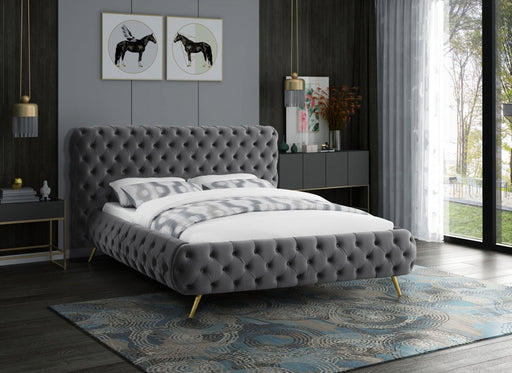 Meridian Furniture - Delano Velvet Queen Bed in Grey - DelanoGrey-Q - GreatFurnitureDeal