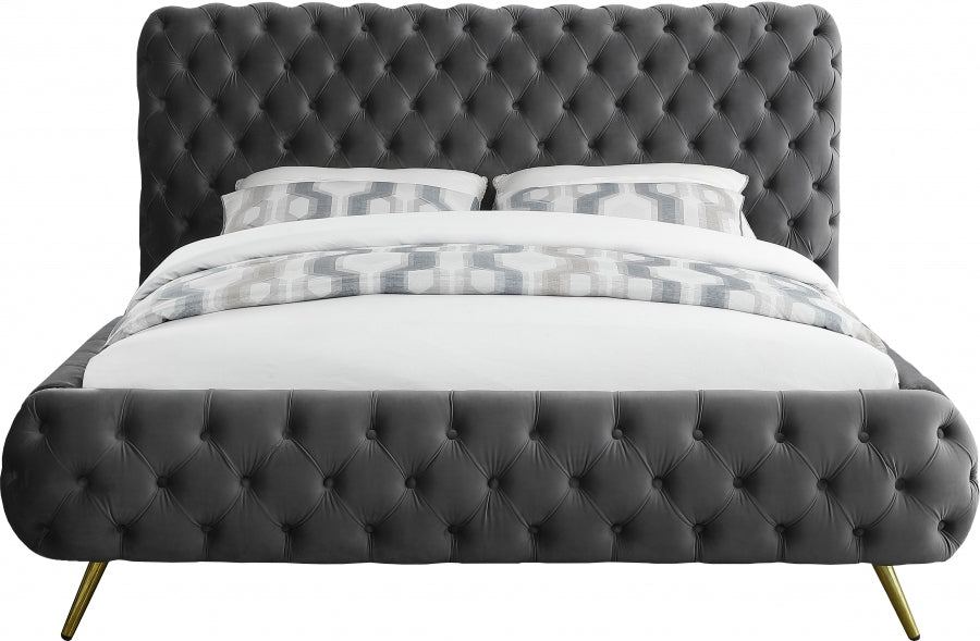 Meridian Furniture - Delano Velvet Queen Bed in Grey - DelanoGrey-Q - GreatFurnitureDeal