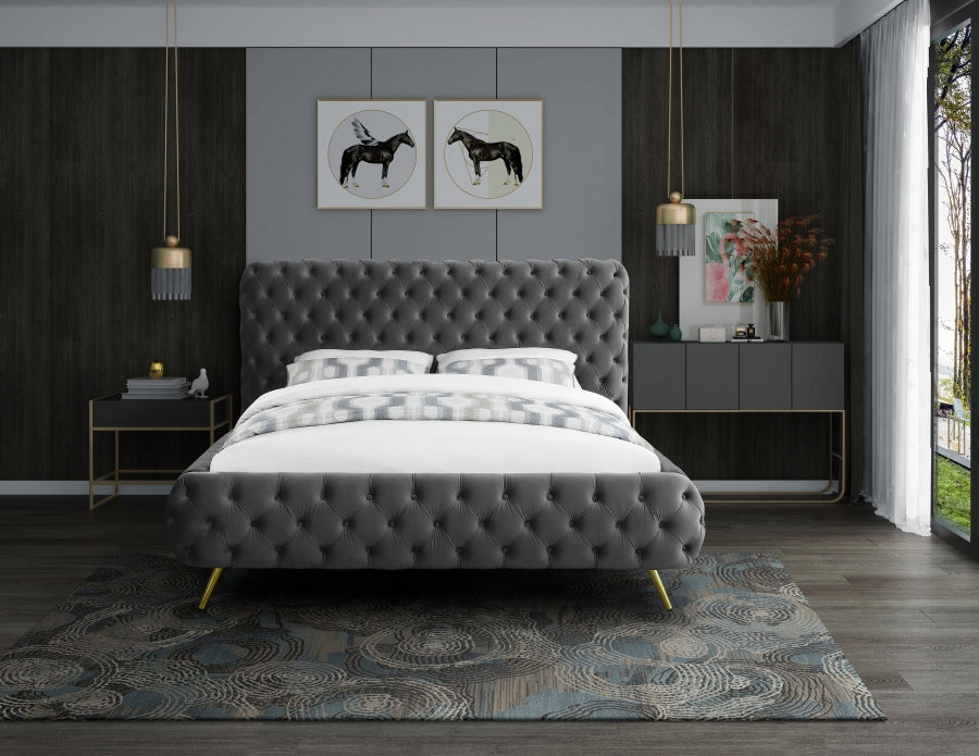 Meridian Furniture - Delano Velvet King Bed in Grey - DelanoGrey-K - GreatFurnitureDeal